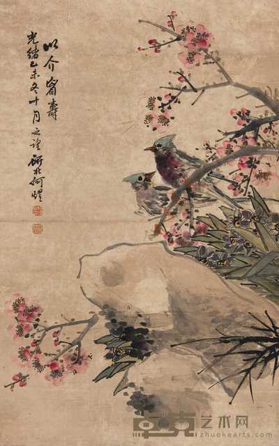 何研北 己未（1895年）作 花鸟 立轴 53.5×33.5cm